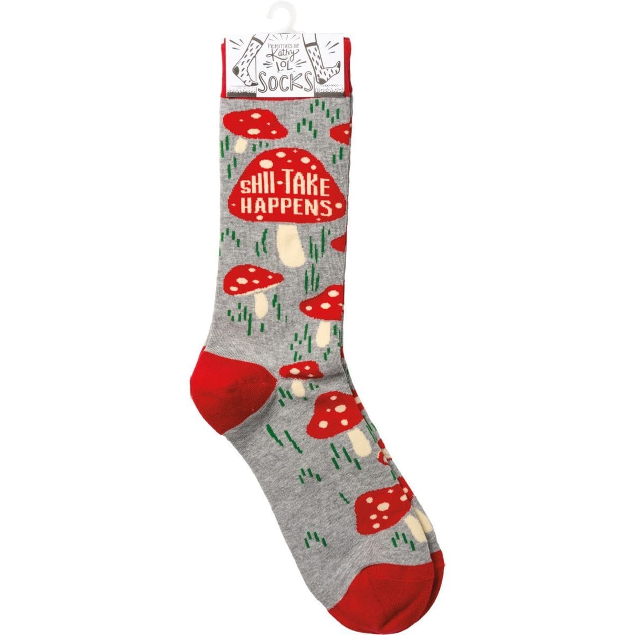 Shiitake Happens Funny Socks Mushrooms in Red | Unisex