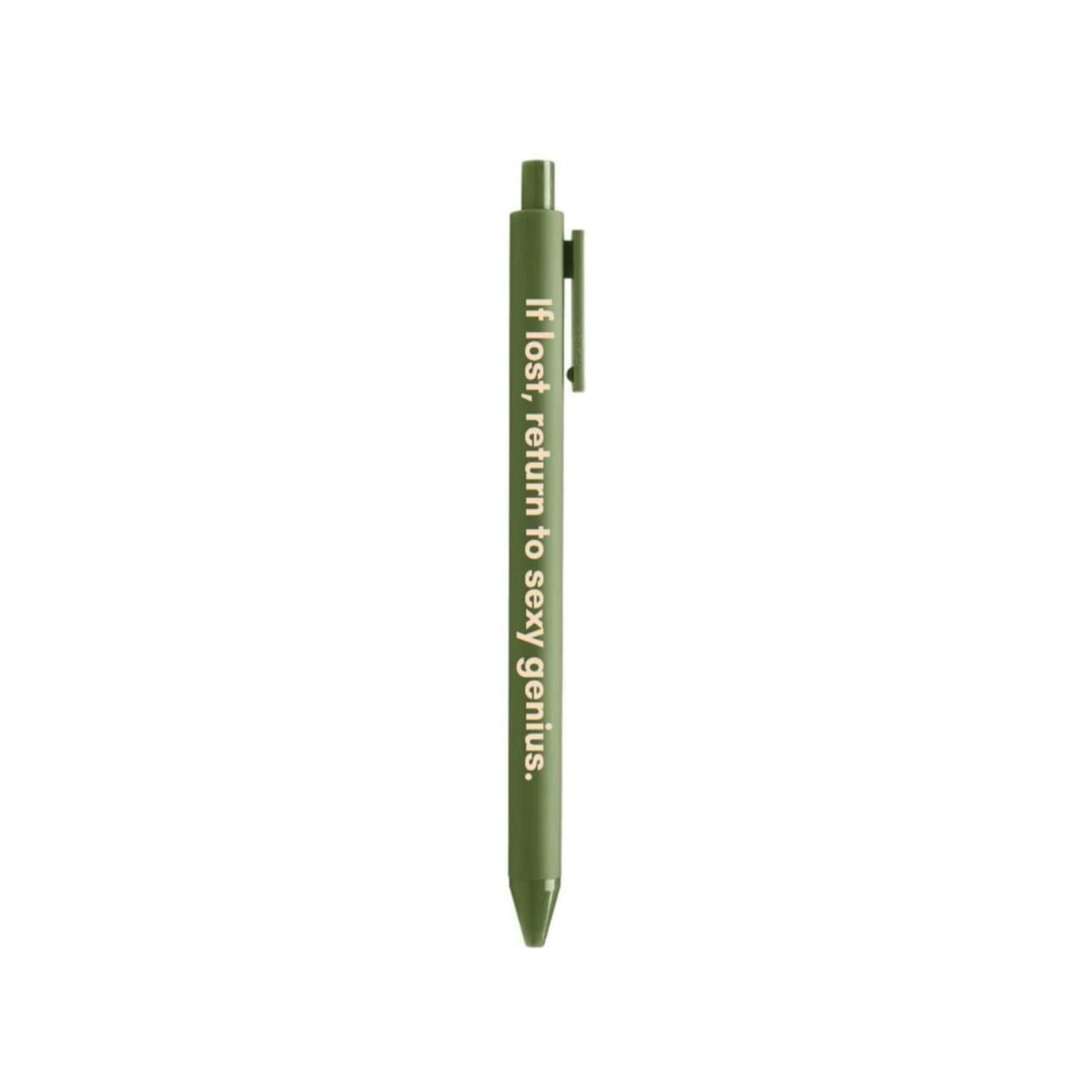 If Lost, Return To Sexy Genius Pen 🌹 | Gel Click Pen in Olive Green