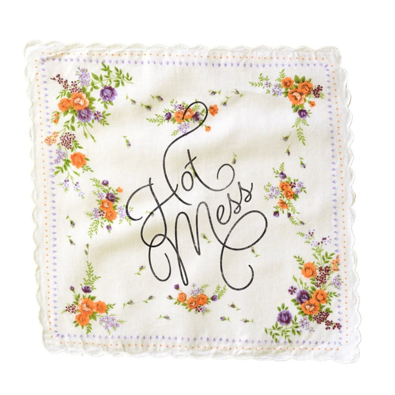 Hot Mess Hankie Retro Floral Print Cotton Handkerchief