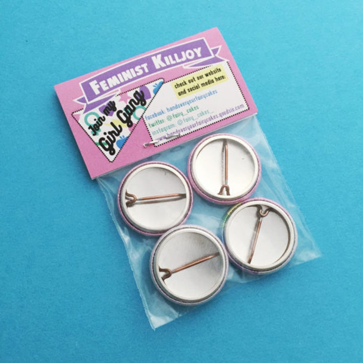 Set of 4 Feminist Killjoy Metal Button Badges