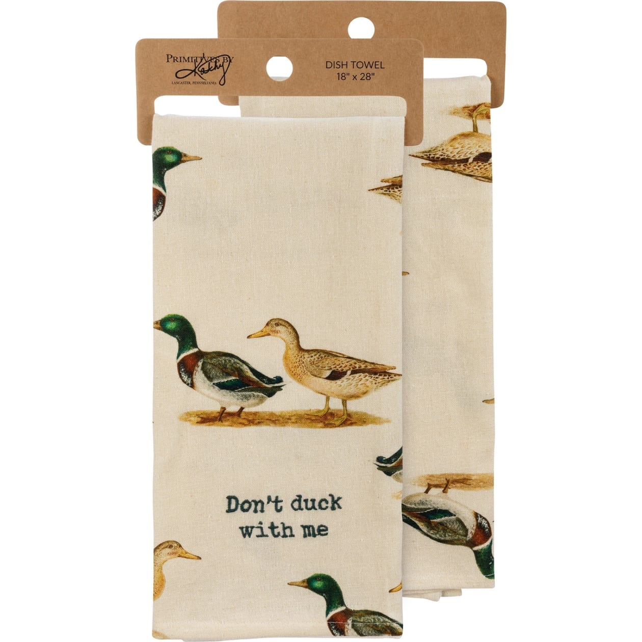 Don't Duck With Me Dish Cloth Towel | Cotten Linen Novelty Tea Towel | Embroidered Text | 18" x 28"