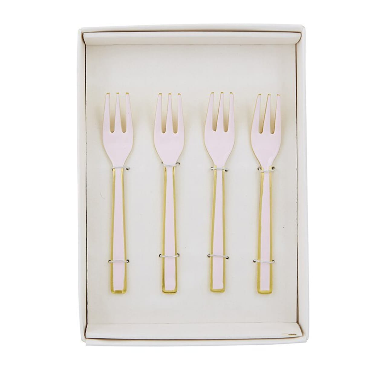 Pink Enamel Dessert Forks With Gold Edging | Boxed Set of 4