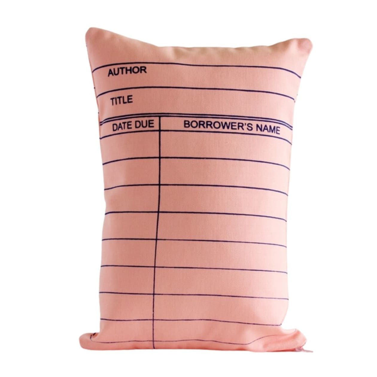 Library Card Pillow in Peachy Pink | Hand Screen Printed | 12" x 16" - Title: Peachy Pink