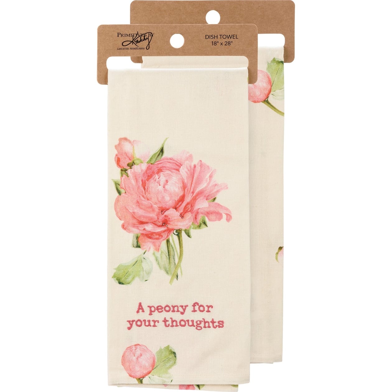 Peony For Your Thoughts Dish Cloth Towel | Cotten Linen Novelty Tea Towel | Cute Kitchen Hand Towel | 18" x 28"