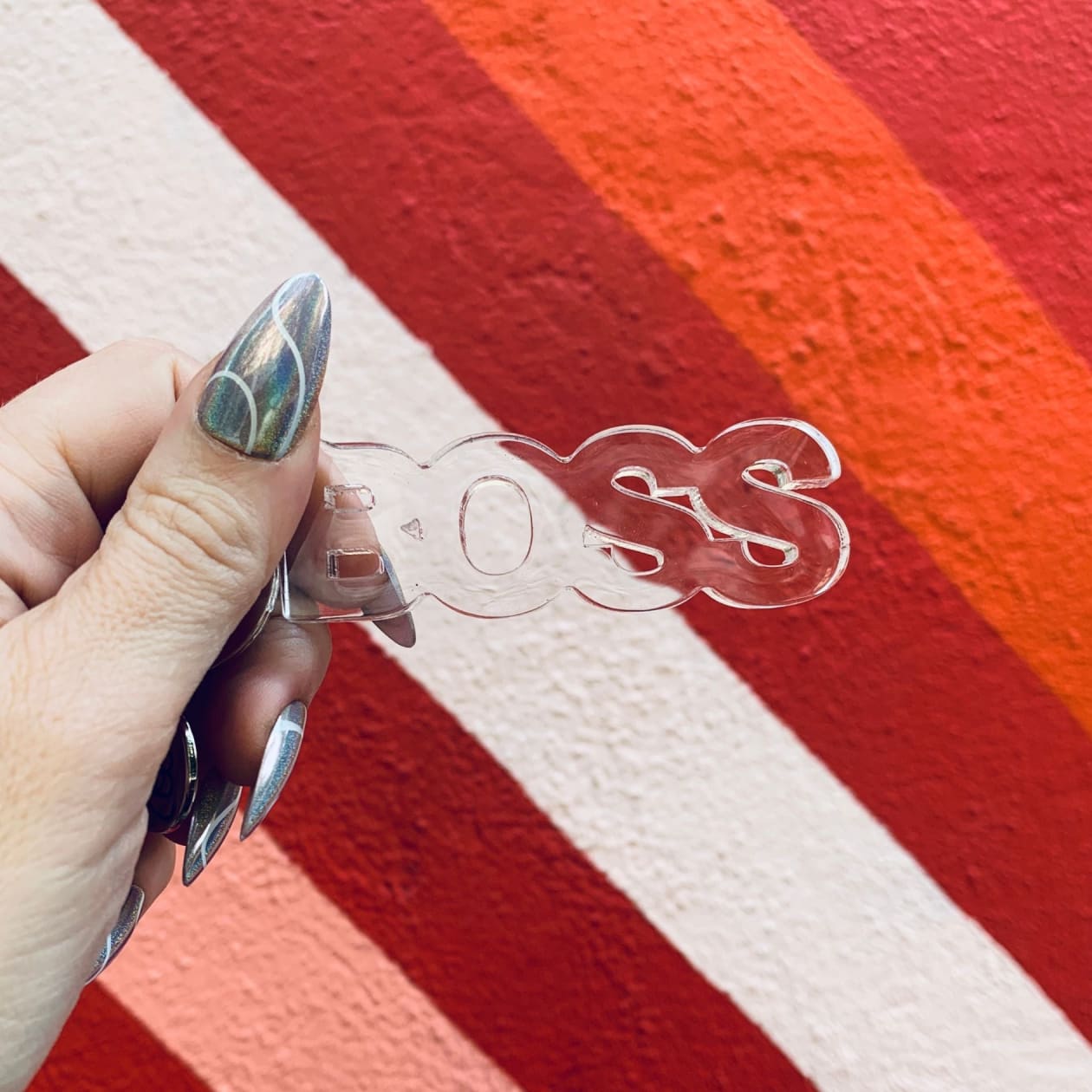 Boss Acrylic Word Keychain | Clear Transparent Word Shaped Keyholder