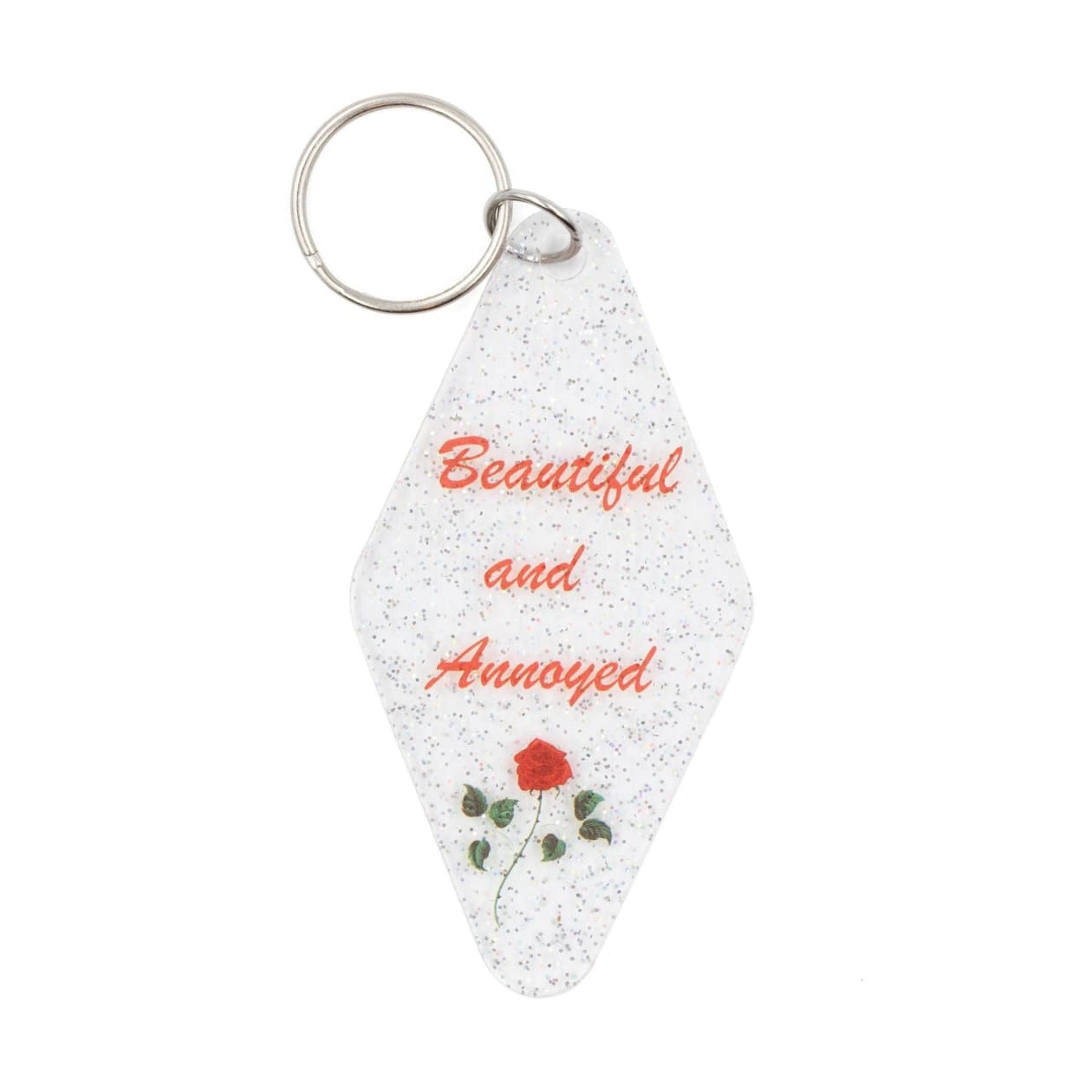 Beautiful and Annoyed Motel Style Key Tag Keychain in Transparent Glitter