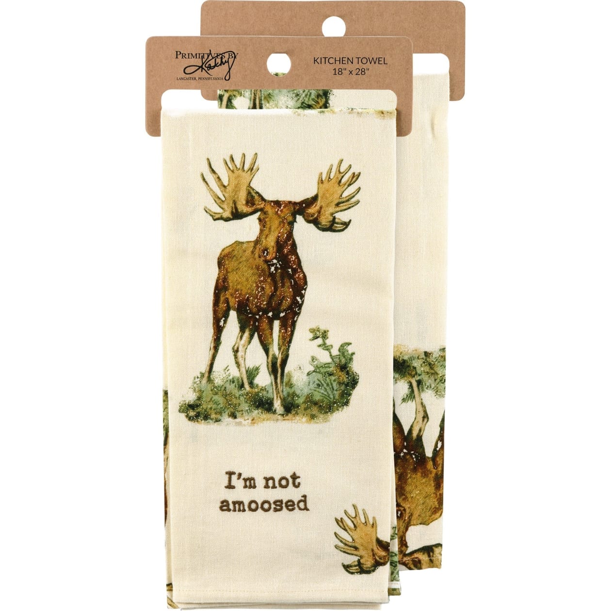 I'm Not Amoosed Moose Dish Cloth Towel | Cotten Linen Novelty Tea Towel | Embroidered Text | 18" x 28"