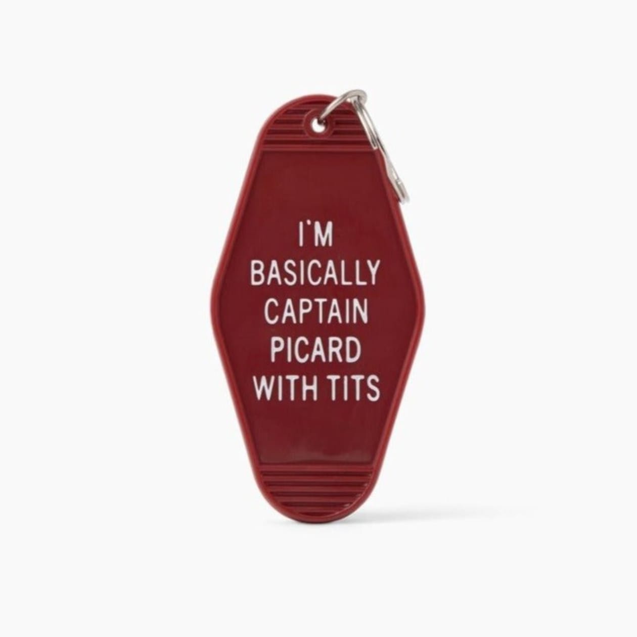 I'm Basically Captain Picard with Tits Motel Style Keychain in Dark Red