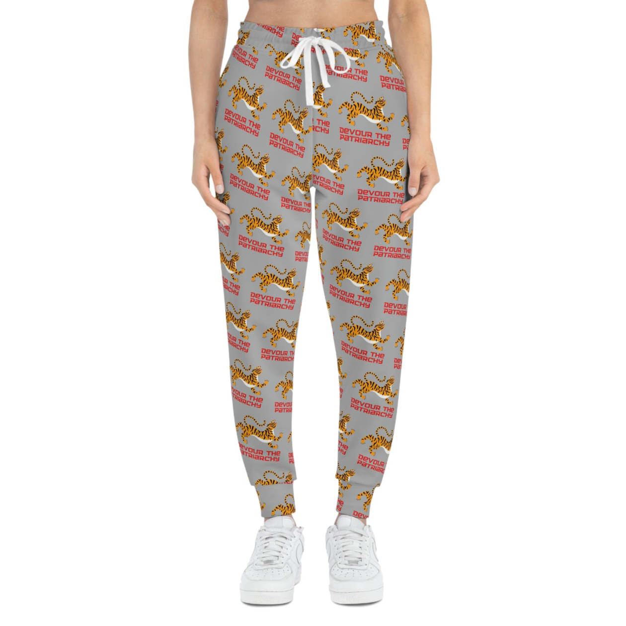 Devour the Patriarchy 🐅 Women's Feminist Themed Athletic Jogger Pants - Color: Seam thread color automatically matched to design, Size: L