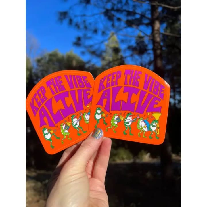 Keep The Vibe Alive Frog Parade Vinyl Sticker | 3"