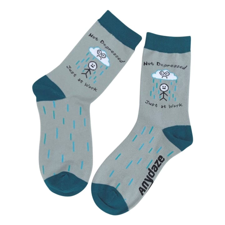 Not Depressed, Just at Work Women's Crew Socks | Gray and Blue Hues