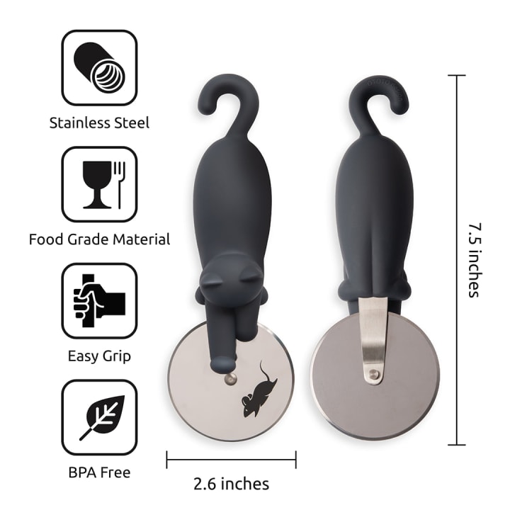 Kitty Cut Pizza Cutter Wheel | Black Cat Lovers Kitchen Utensils