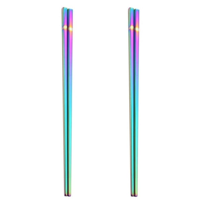 Set of 2 Pairs Holographic Rainbow Chopsticks in Stainless Steel