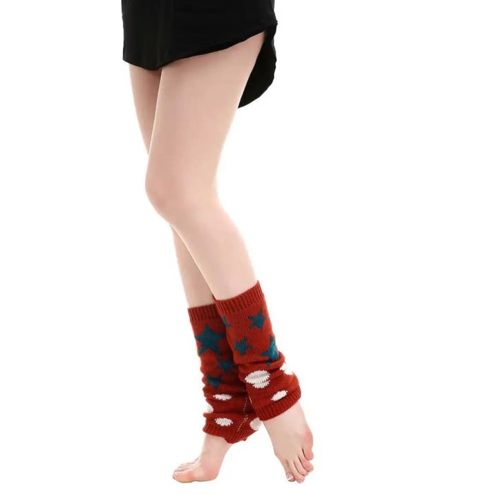 '80s Retro Red Varsity Short Leg Warmers | Stars and Polka Dots Print