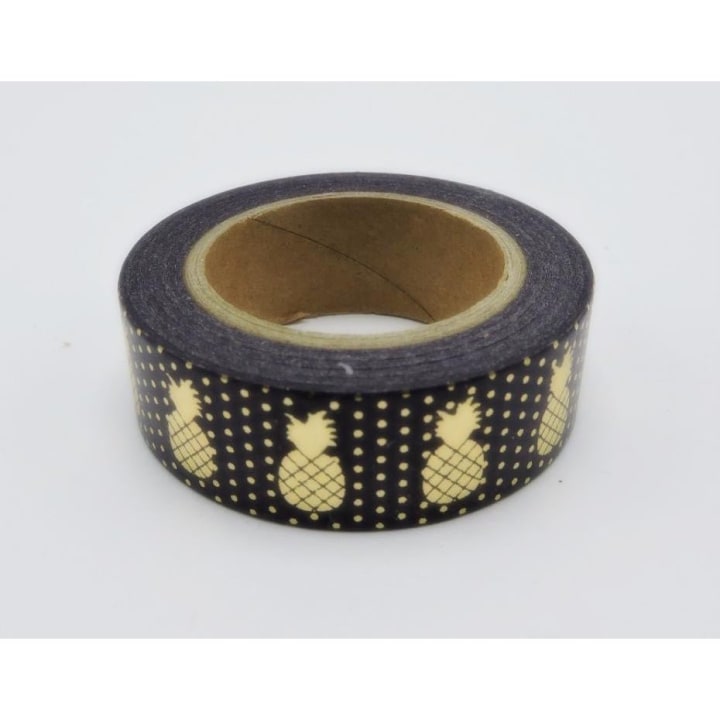 Black Pineapple Washi Tape with Metallic Gold | Gift Wrapping and Craft Tape