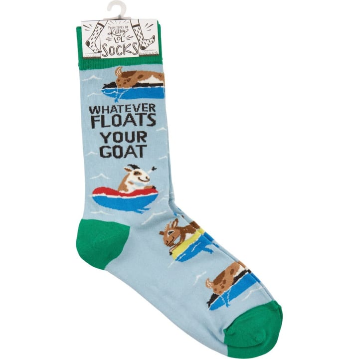 Whatever Floats Your Goat Funny Socks in Green and Blue | Unisex