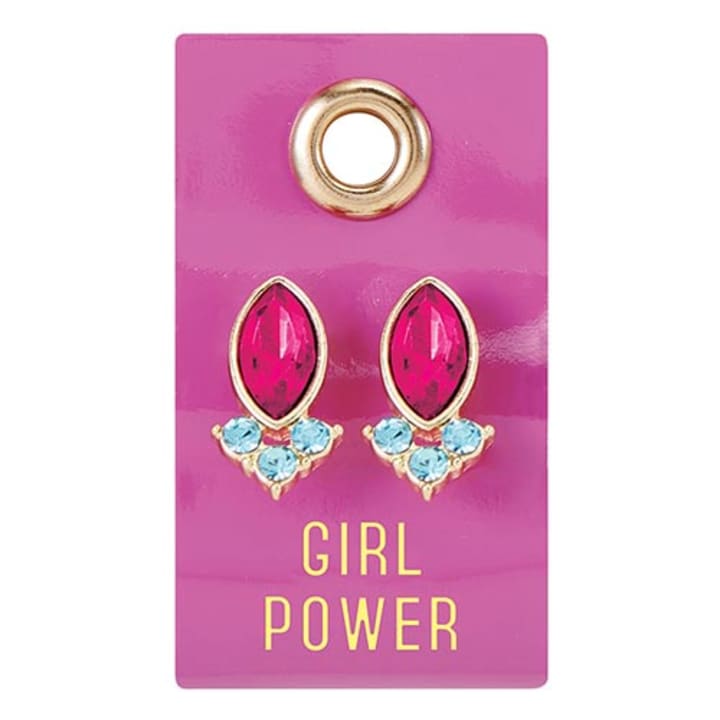 Girl Power Gemstone Leather Tag Earrings