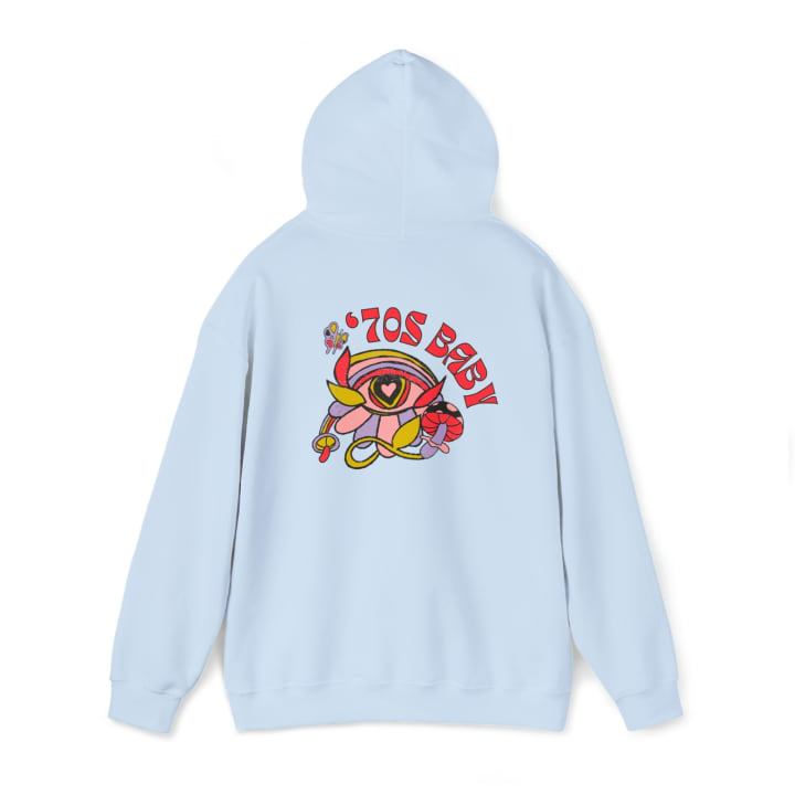 70's Baby Retro Unisex Heavy Blend™ Hooded Sweatshirt Sizes S-5XL - Color: Light Blue, Size: S