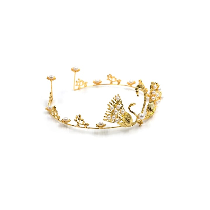 Swan Queen Tiara in Gold or Silver with Pearl Accents