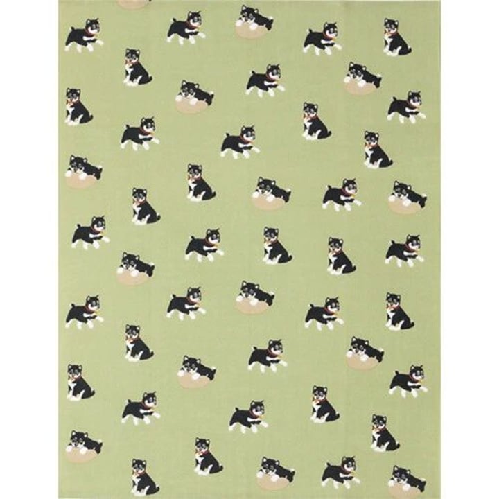 Kuroshiba-kun Japanese Tenugui Hankie Handkerchief in Green | 13.38" x 16.92"