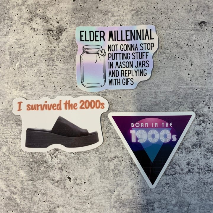 Elder Millennial Bundle Sticker | Laptop Phone Water Bottle Vinyl Decals | 3 Pack