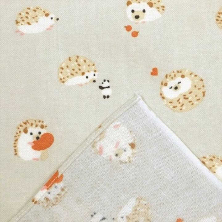 Japanese Hedgehog Gray Tenugui Hankie Handkerchief | Japanese Hand Cloth