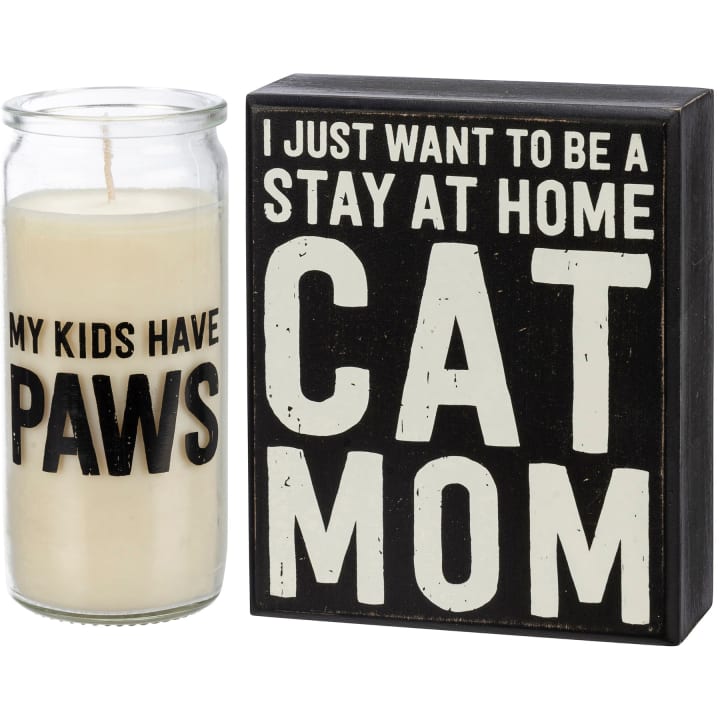 My Kids Have Paws Cat Mom Box Sign And Candle Giftable Set