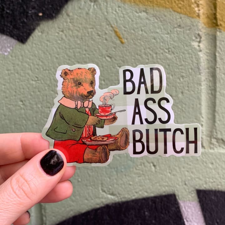 Bad Ass Butch Vinyl Sticker | Lesbian Teddy Bear