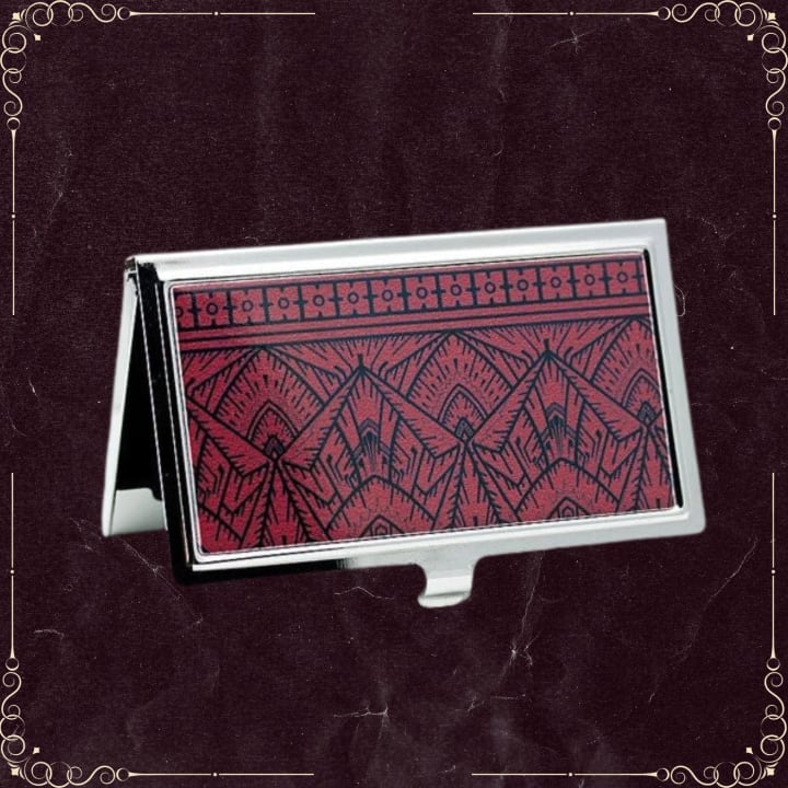 Handmade Art Deco Business Card Case in Crimson Red and Black