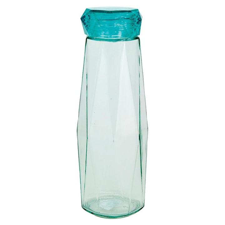 Aqua Blue Faceted Glass Diamond Water Bottle | 16 oz | Gift for Her