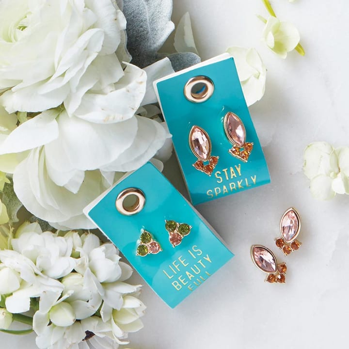 Stay Sparkly Gemstone Leather Tag Earrings