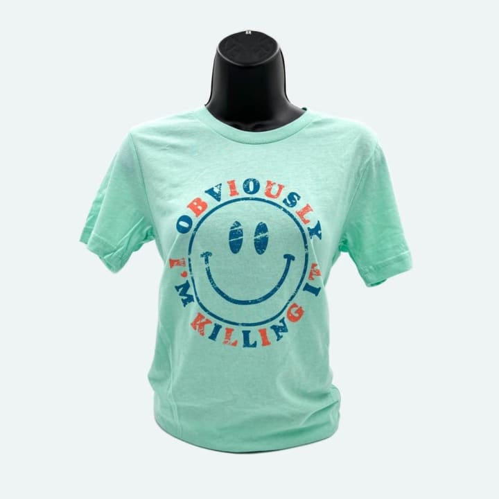 S-3X Obviously I'm Killing It Emoji Face Unisex T-Shirt in Heather Mint Size Small-3XL | Smartass & Sass at GetBullish