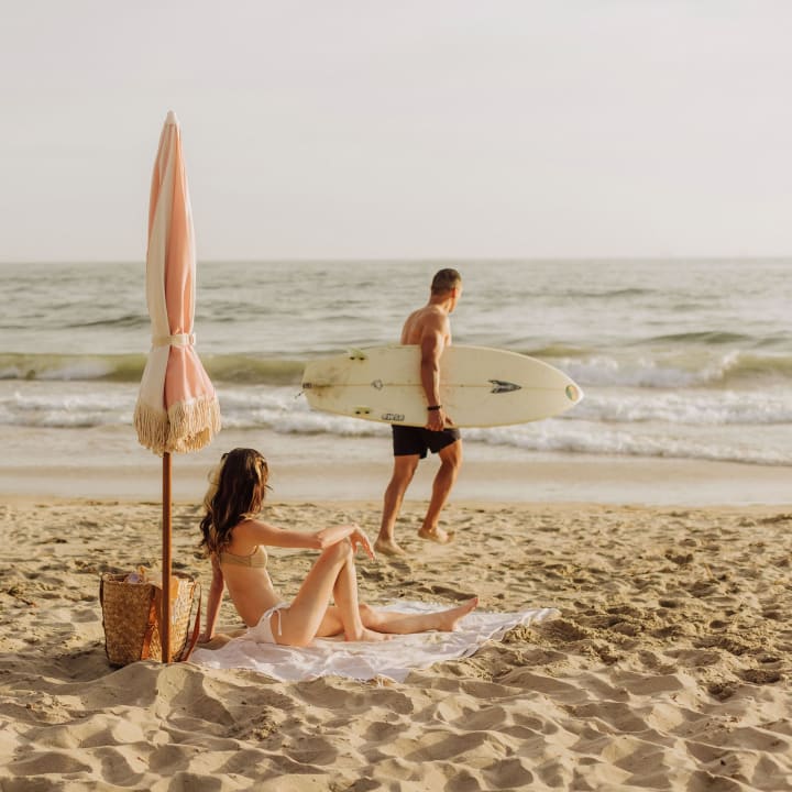 Summerland Beach Umbrella - Pink Salt Stripe