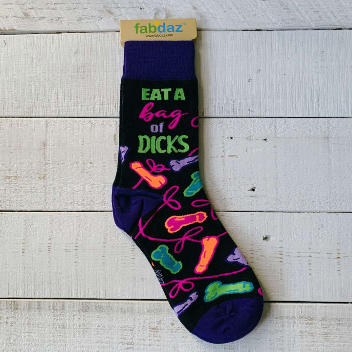 Eat a Bag of Dicks Sassy Women's Novelty Crew Socks | Ladies Multicolor Socks