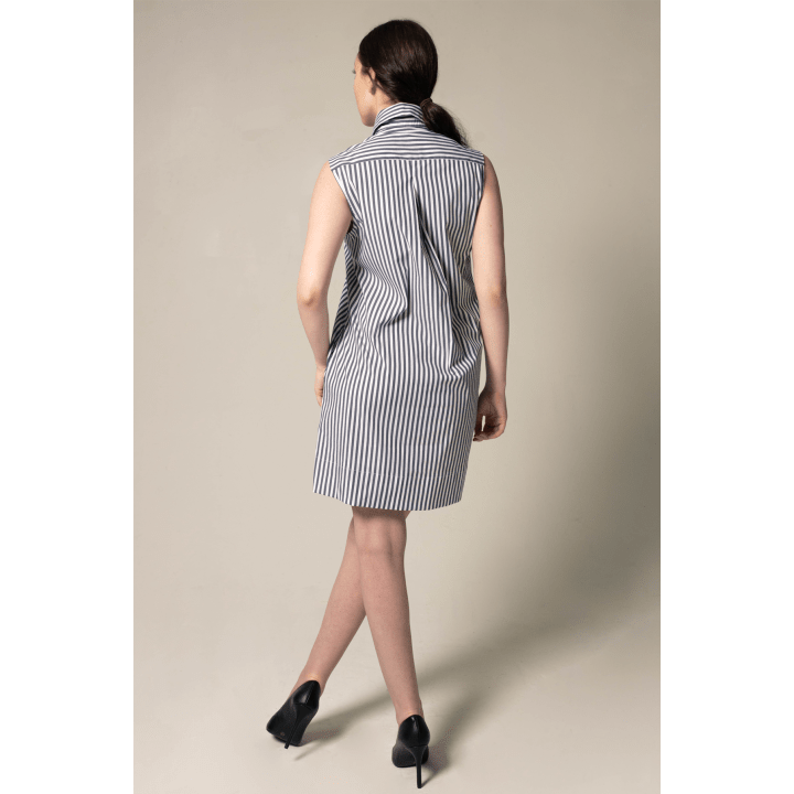 Italian Cotton Blue Stripe Sleeveless Dress