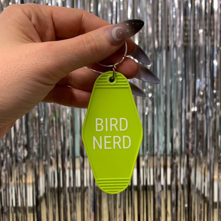 Bird Nerd Motel Style Keychain in Lime Green