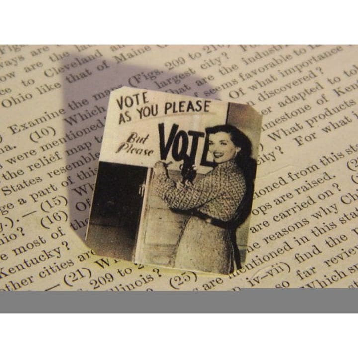 Vote As You Please But Please Vote Handmade Metal Lapel Pin Feminist Brooch