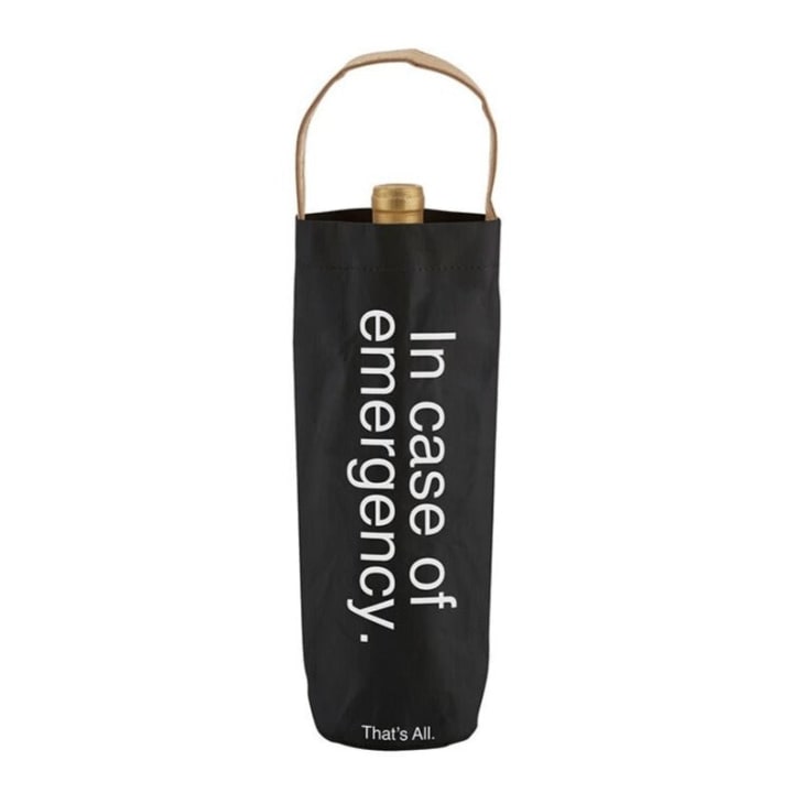 In Case Of Emergency Black Wine Bottle Bag | Gloss Black | Holds Standard Wine Bottle for Gifting