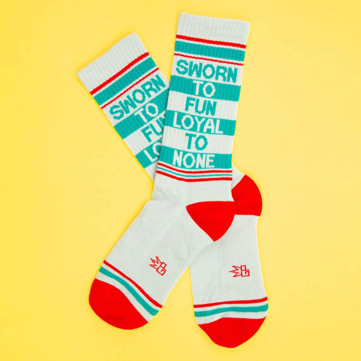 Sworn To Fun Loyal To None Gym Crew Socks | Funny Gray Cotton Socks | Unisex