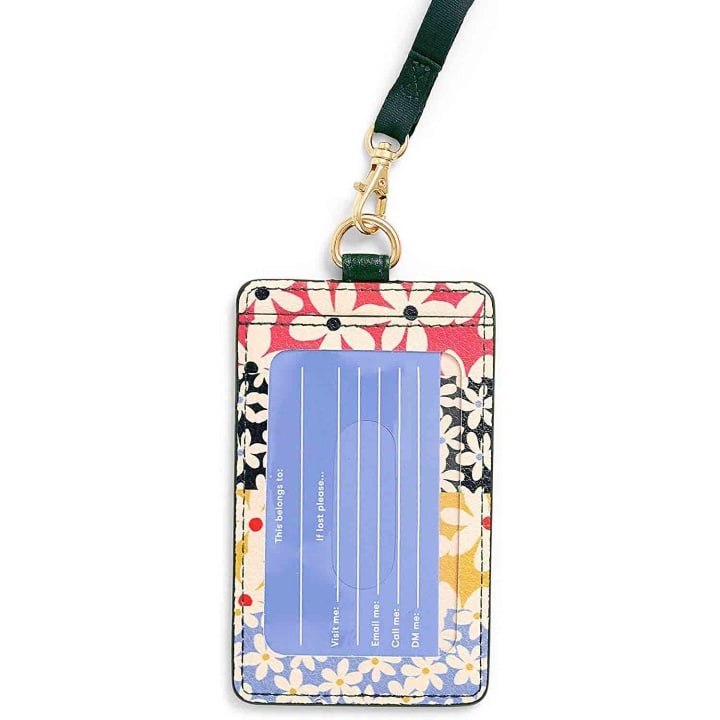 Ban.do Keep it Close Card Case With Lanyard, Daisies |  Leatherette Badge Holder