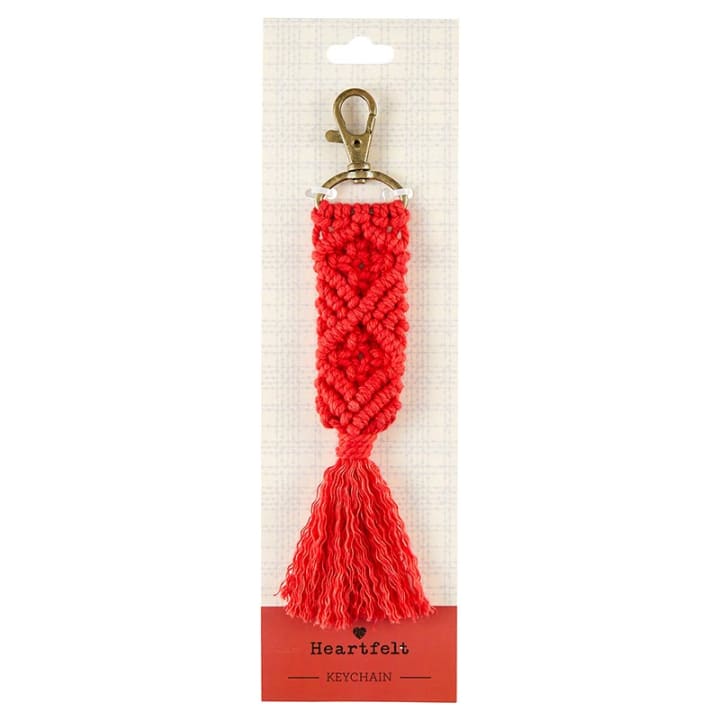 Macramé Keychain in Red | Holiday Tasseled Key Ring Bag Purse Charm | 6.75"