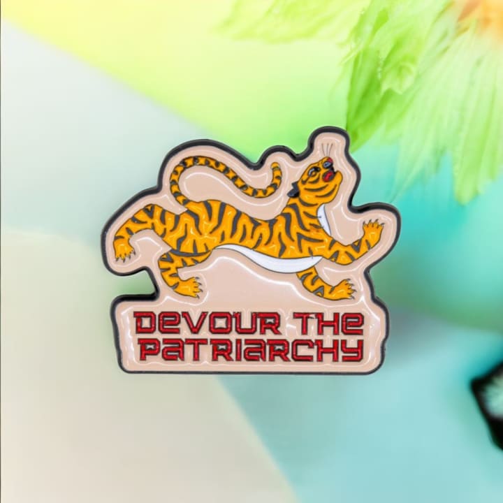 Devour the Patriarchy Feminist Tiger Enamel Pin, Lapel Pin