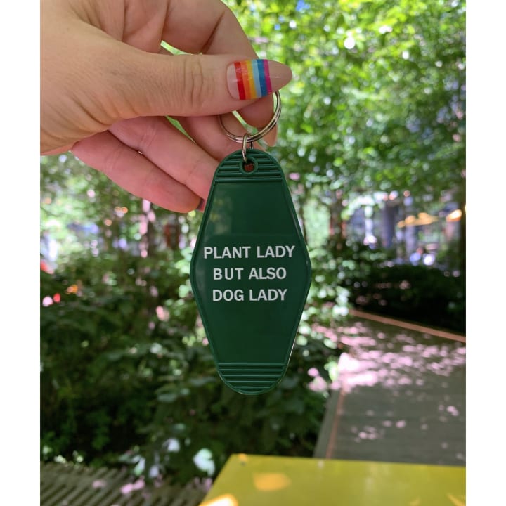 Plant Lady But Also Dog Lady Motel Style Keychain | Green