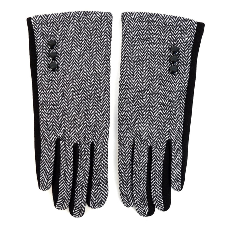 Herringbone Touch Screen Women's Gloves | Glamorous Retro Styling with 3-Button Accent