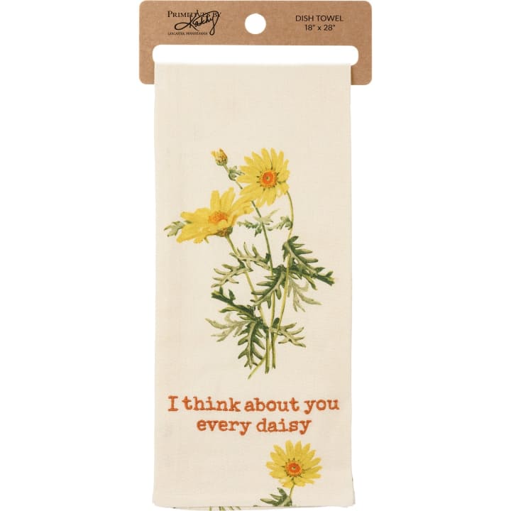 I Think About You Every Daisy Dish Cloth Towel | Novelty Cotten Linen Tea Towel | Cute Kitchen Hand Towel | 18" x 28"