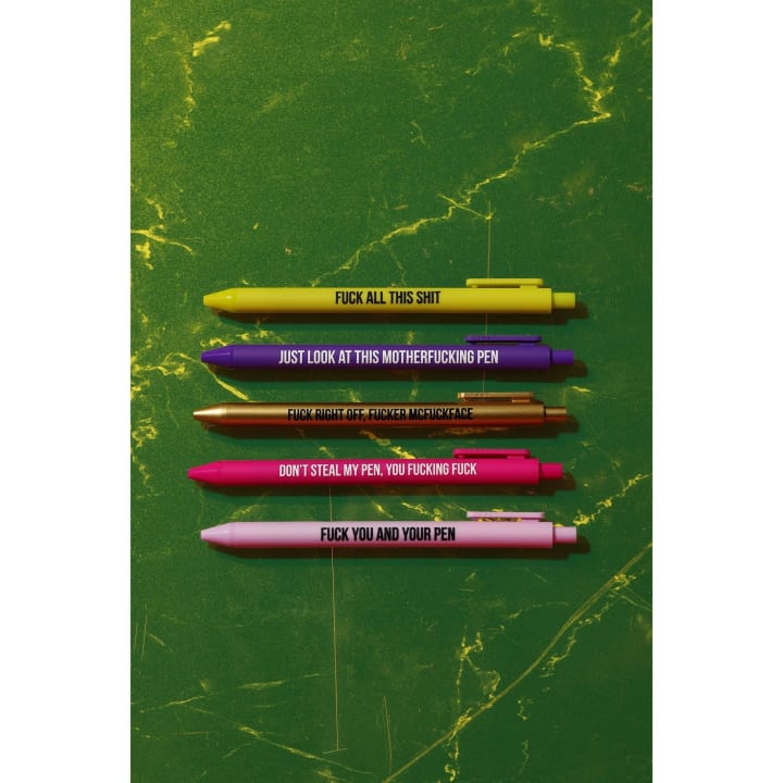 Sweary Fuck Pens Cussing Pen Gift Set - 5 Multicolored Gel Pens Rife with Profanity