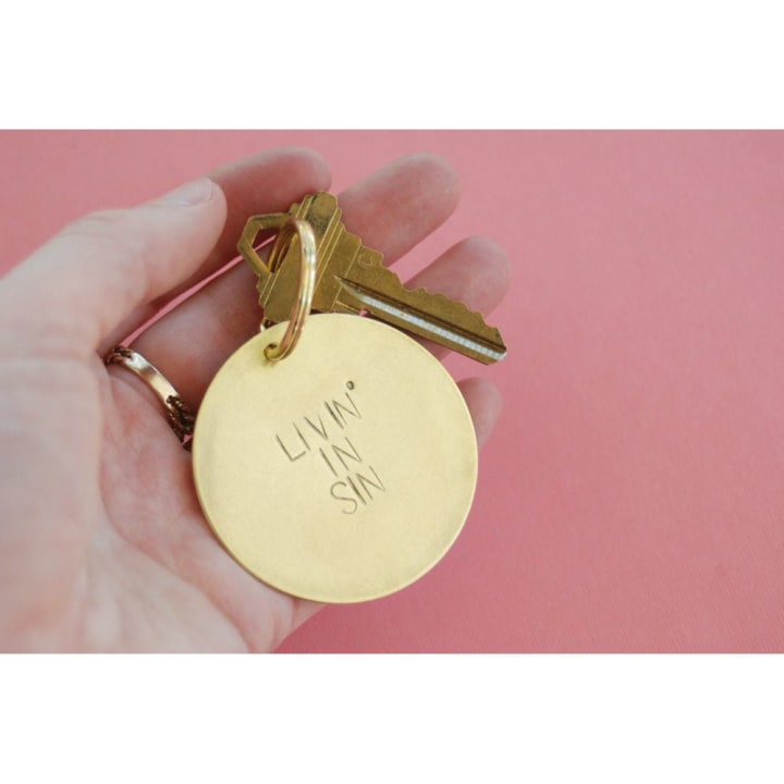 Livin' In Sin Key Tag | Hand Stamped Brass Keychain