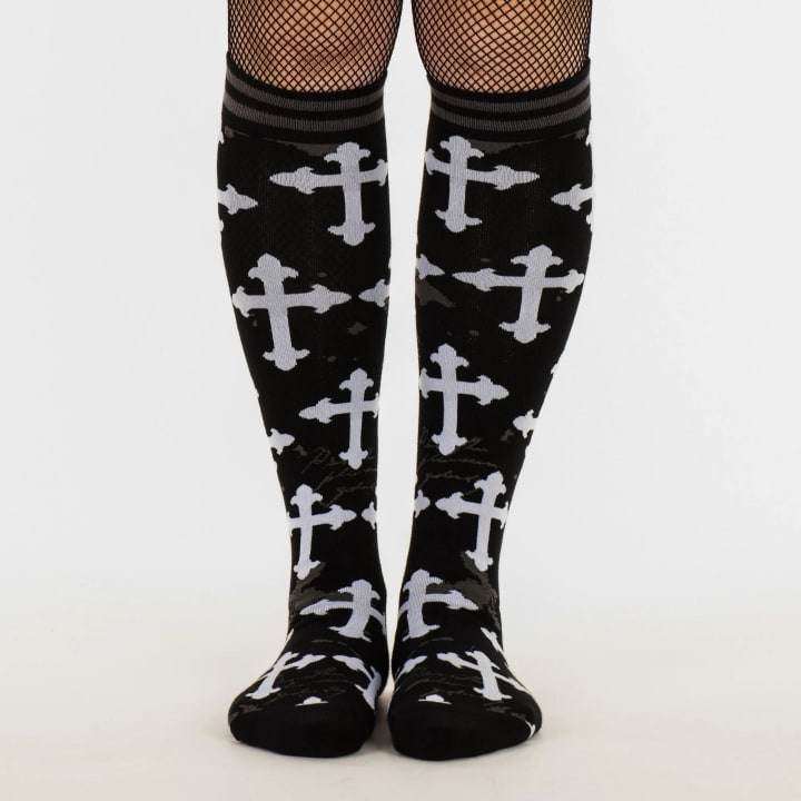 Gothic Crosses Knee High Socks