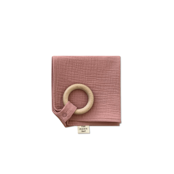 Organic Cotton Burp Cloth with Teether Peach