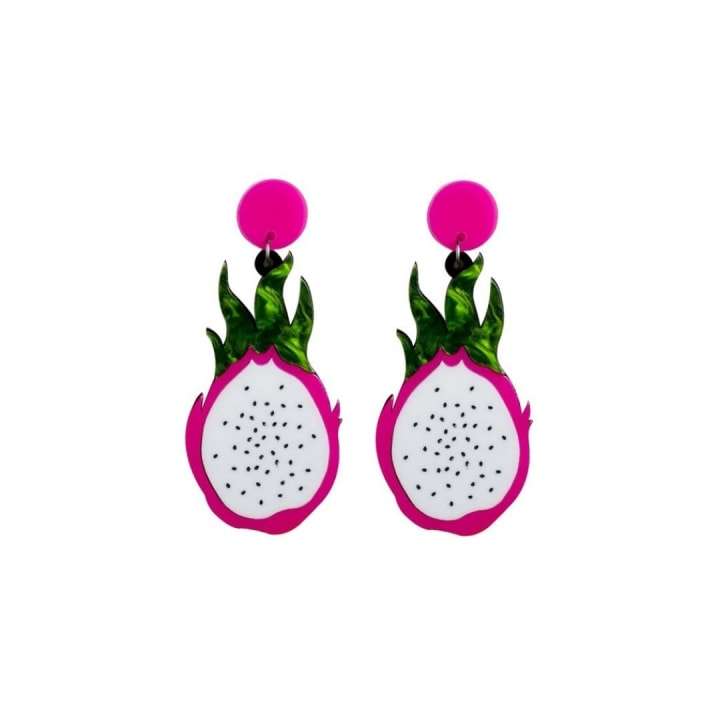 Dragonfruit Pitaya Oversize Funny Earrings | Lightweight Acrylic